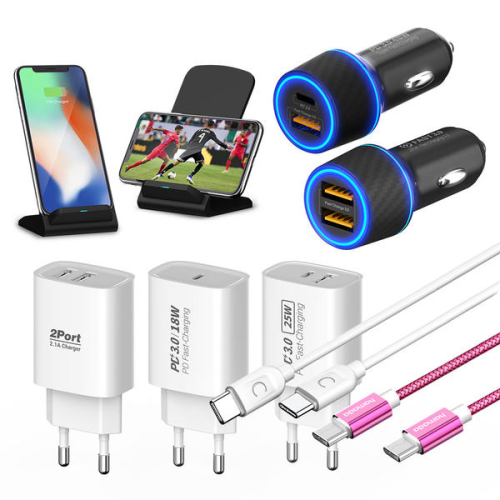 1개+1개 고속충전기 초고속 USB C타입 8핀 5핀 PD QC3.0 2포트 케이블 보조배터리 가정용 차량용 무선 충전기